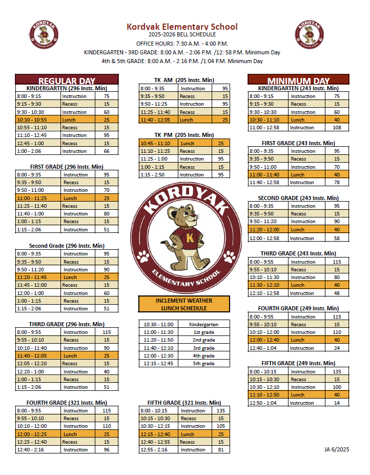 bell schedule